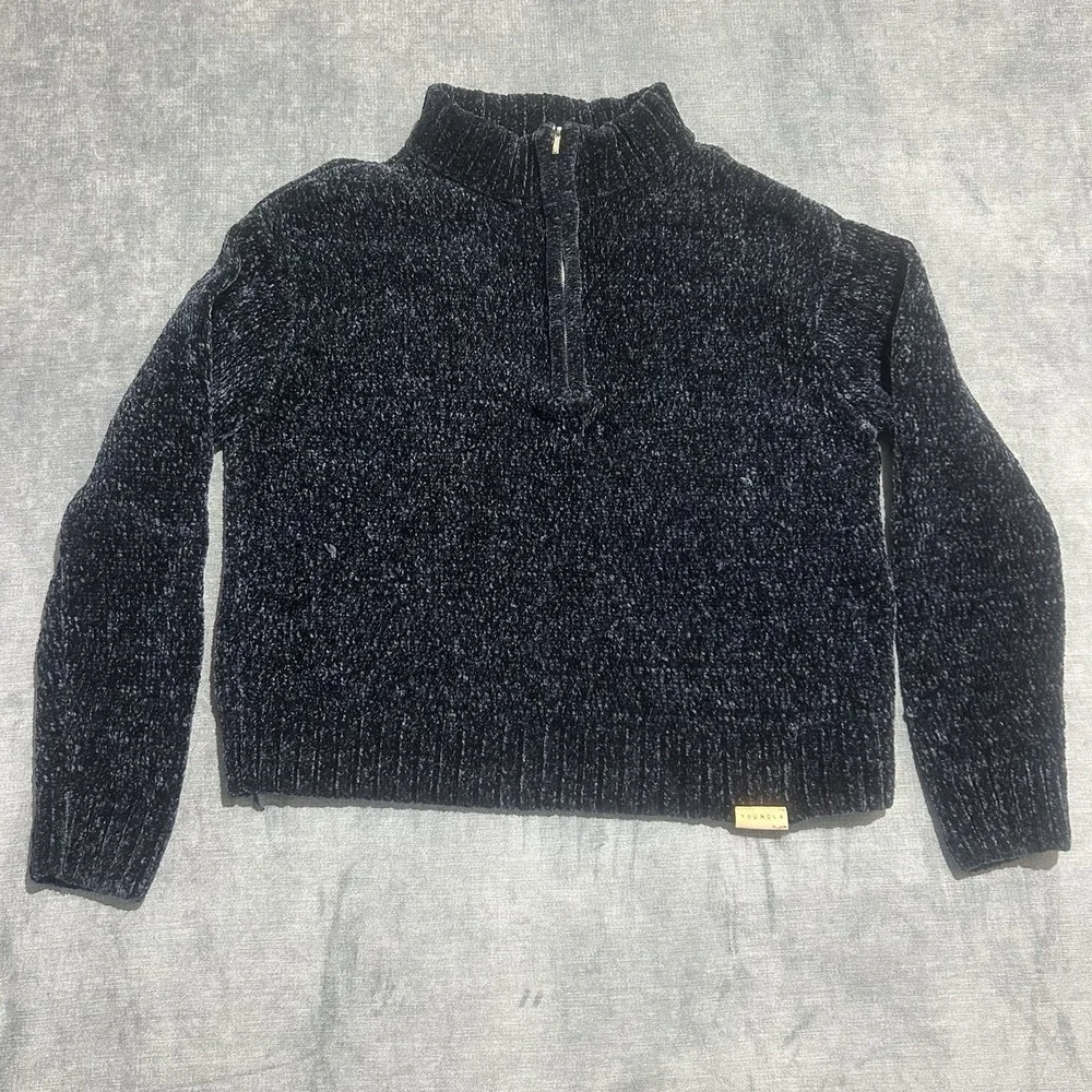 YOUNGLA Women's Navy Blue‎ 1/4 Zip Pullover Sweater Size L Boxy Casual Stretch